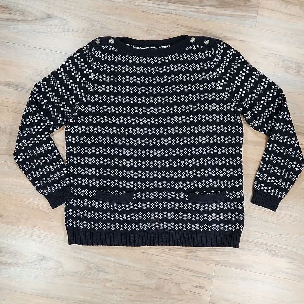 🔺️Lands End Black & White Design Knit Long Sleeve Sweater Large